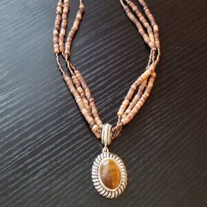 Tiger's Eye Wood Bead Choker Necklace